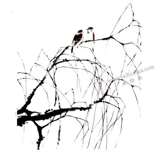 李同安《柳趣图》小写意画法步骤图示03