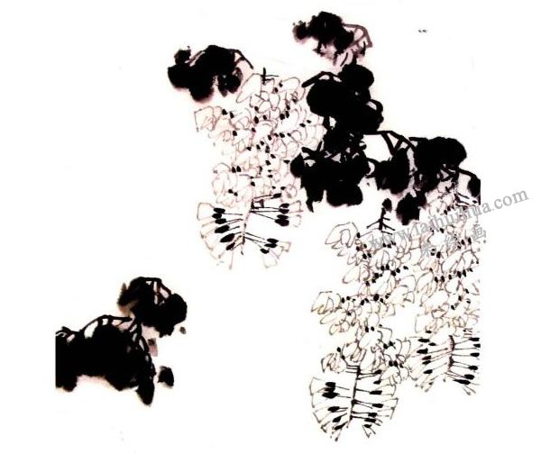 李同安《紫藤》小写意画法步骤图示02