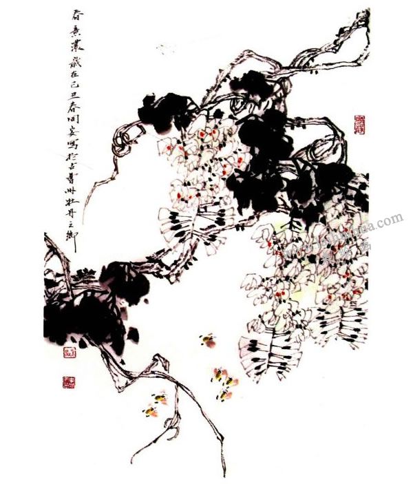 李同安《紫藤》小写意画法步骤图示04