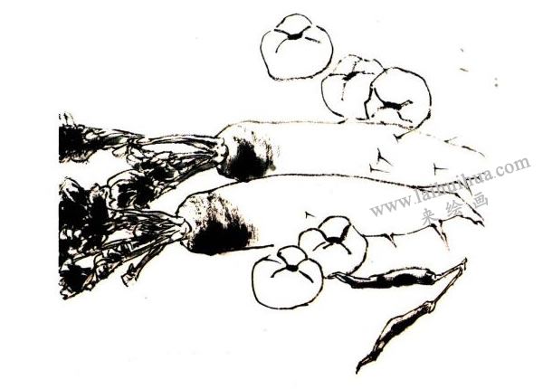 李同安《蔬果》小写意画法步骤图示02