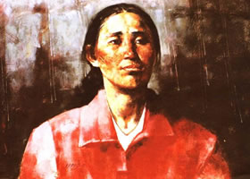 《中年妇女像》水粉画作品