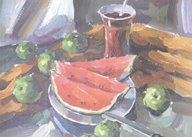西瓜和苹果组合水粉画法