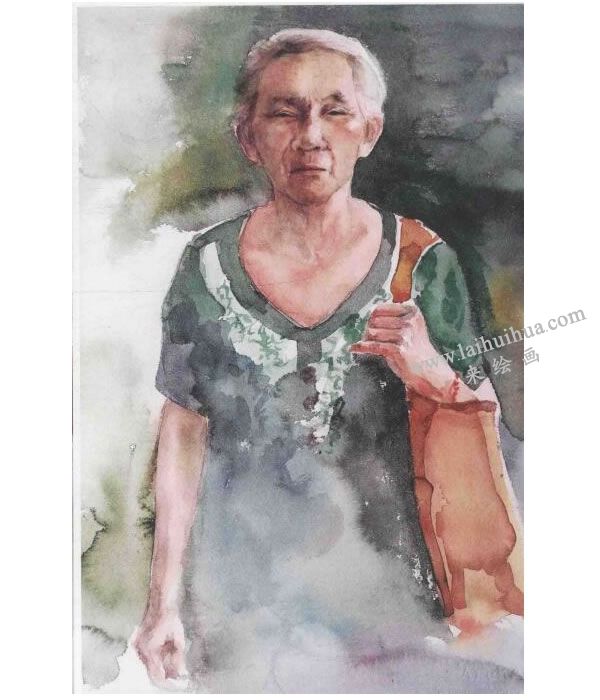 老太太半身像水彩画法步骤图示06
