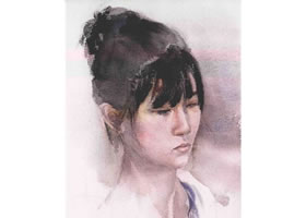 女孩头像水彩画法