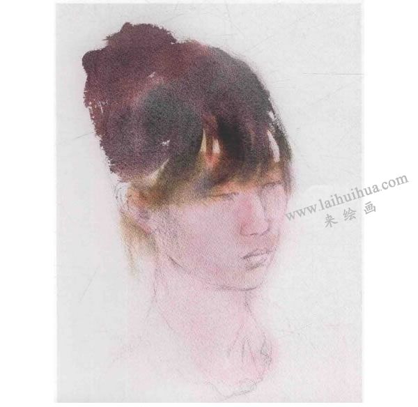 女孩头像水彩画法步骤图示02