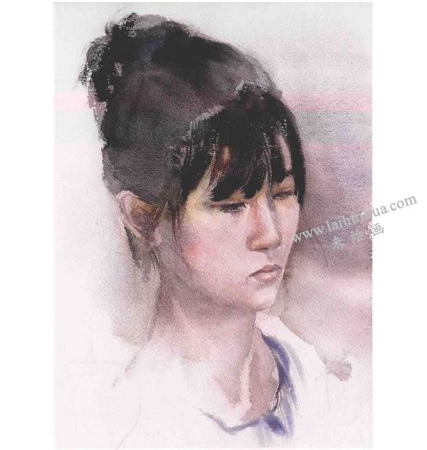 女孩头像水彩画法步骤图示05