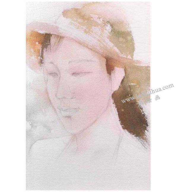 女青年头像水彩画法步骤图示02