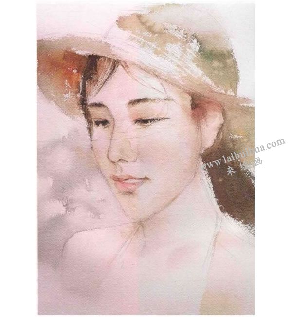 女青年头像水彩画法步骤图示03