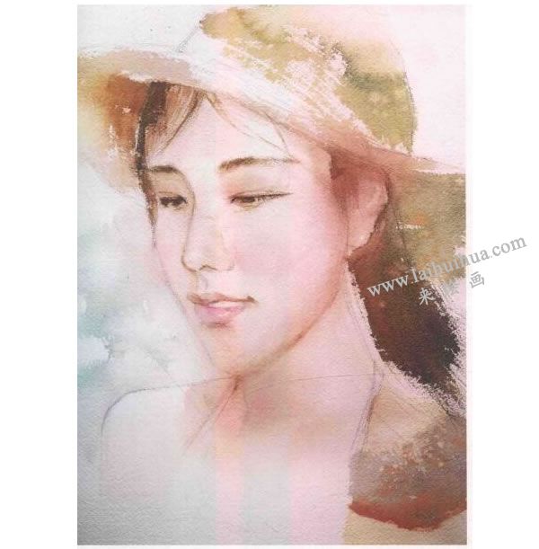 女青年头像水彩画法步骤图示04