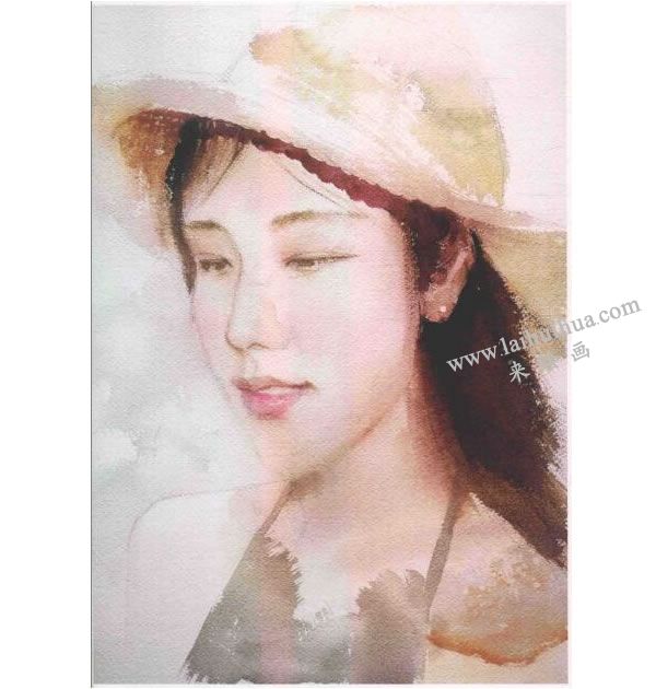 女青年头像水彩画法步骤图示05