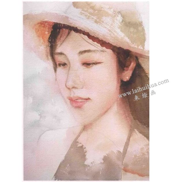 女青年头像水彩画法步骤图示06