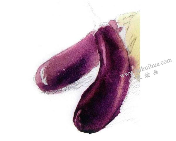菜花与茄子水彩画法步骤图示03