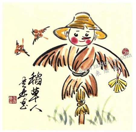 稻草人儿童水墨画法步骤图示05
