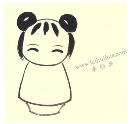 泥娃儿童水墨画法步骤图示02