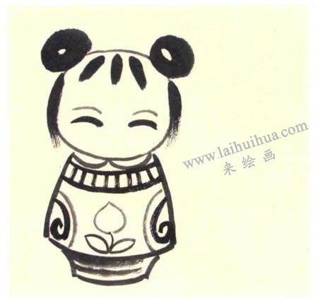 泥娃儿童水墨画法步骤图示03