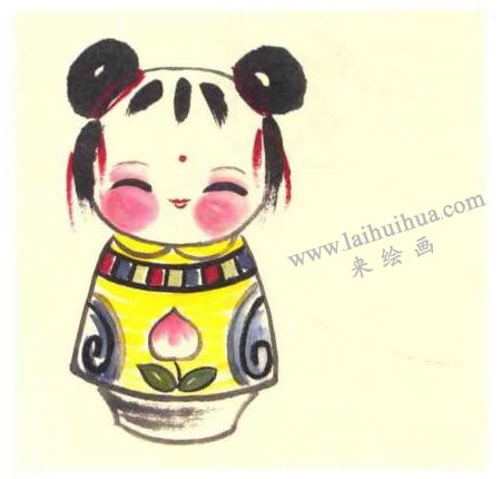 泥娃儿童水墨画法步骤图示04
