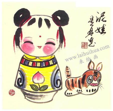 泥娃儿童水墨画法步骤图示05