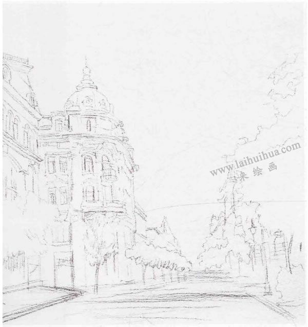 楼房的水彩画法步骤图示01
