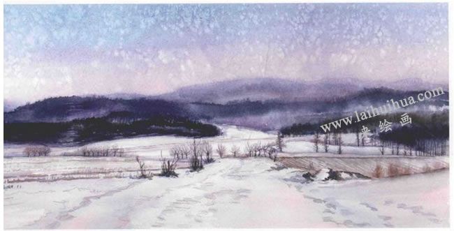 冬雪的水彩画法步骤图示05