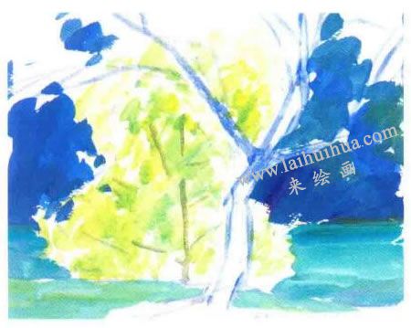《逆光的树》水粉画法步骤图示02