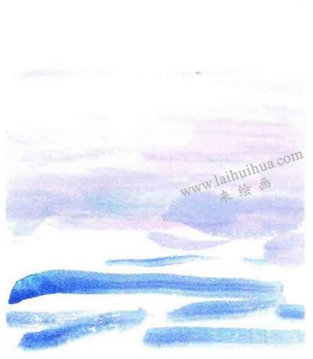 《微风中的湖面》水粉作画步骤图示02