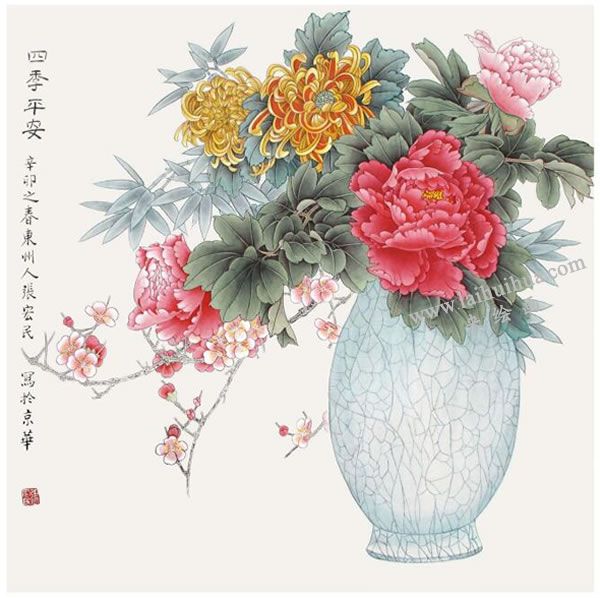 工笔画《四季平安》画法步骤图示04