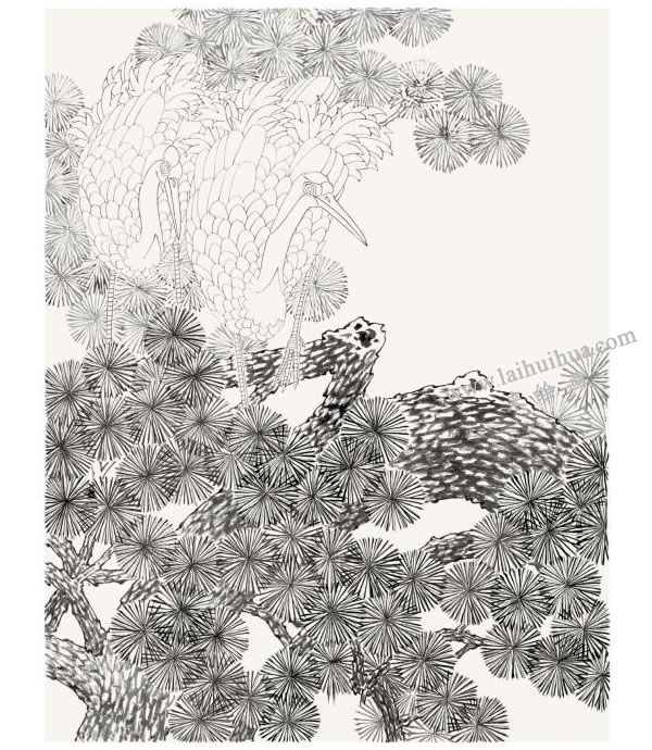工笔画《松鹤延年》画法步骤图示01