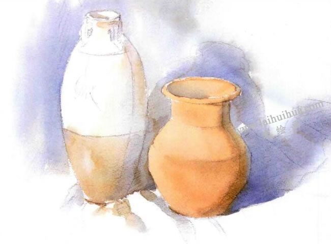 陶罐与瓷瓶的水彩画法步骤图示01
