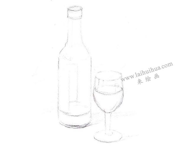 酒瓶与玻璃酒杯水彩画法步骤图示01