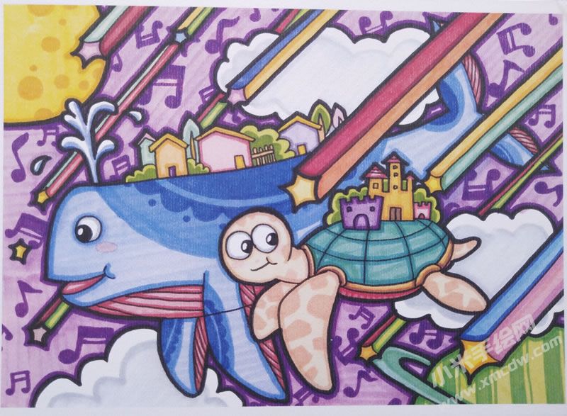 飞龟城市蜡笔画科幻作品.jpg