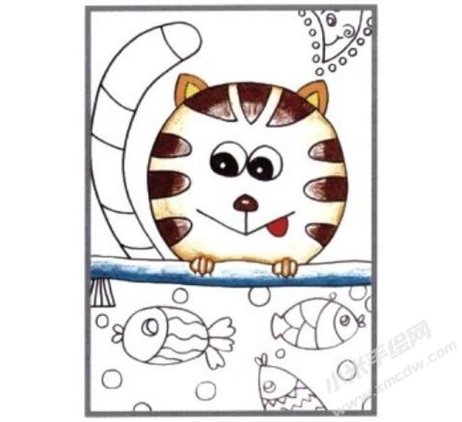 淘气的小猫油画棒创作步骤02.jpg