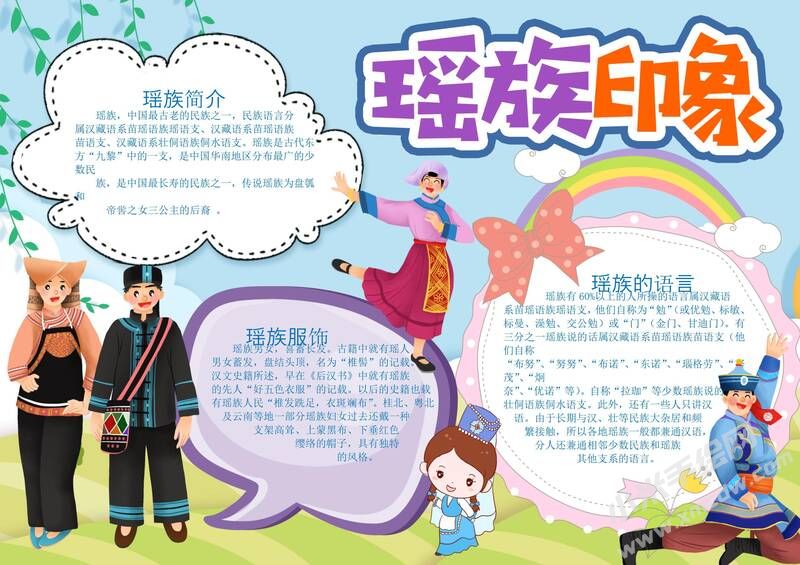 瑶族印象手抄报模板有字版.jpeg