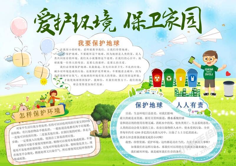 爱护环境保卫家园手抄报内容模板有字版.jpg