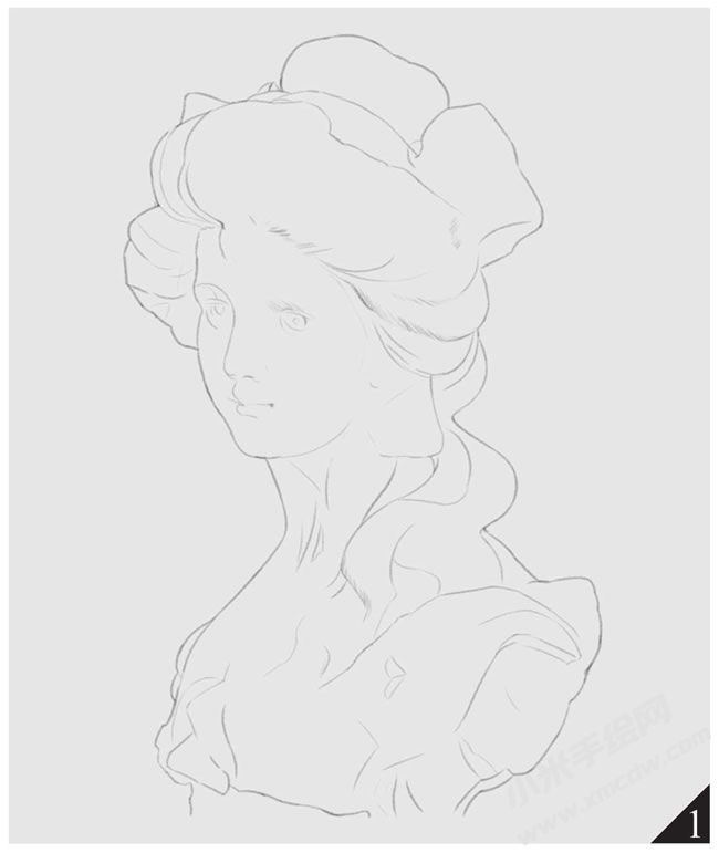 西洋少女胸像的素描画法步骤图示01.jpg