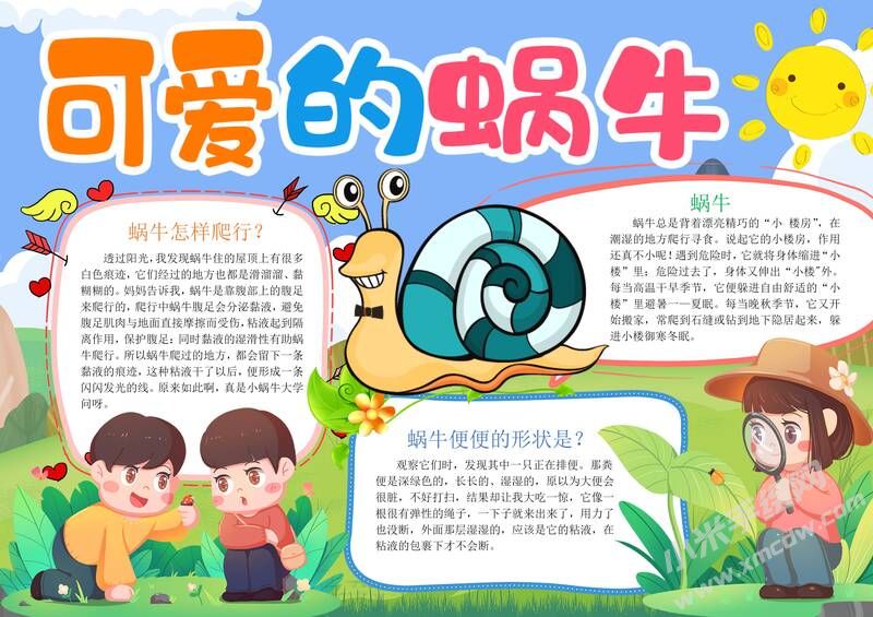 可爱的蜗牛手抄报模板有字版.jpg