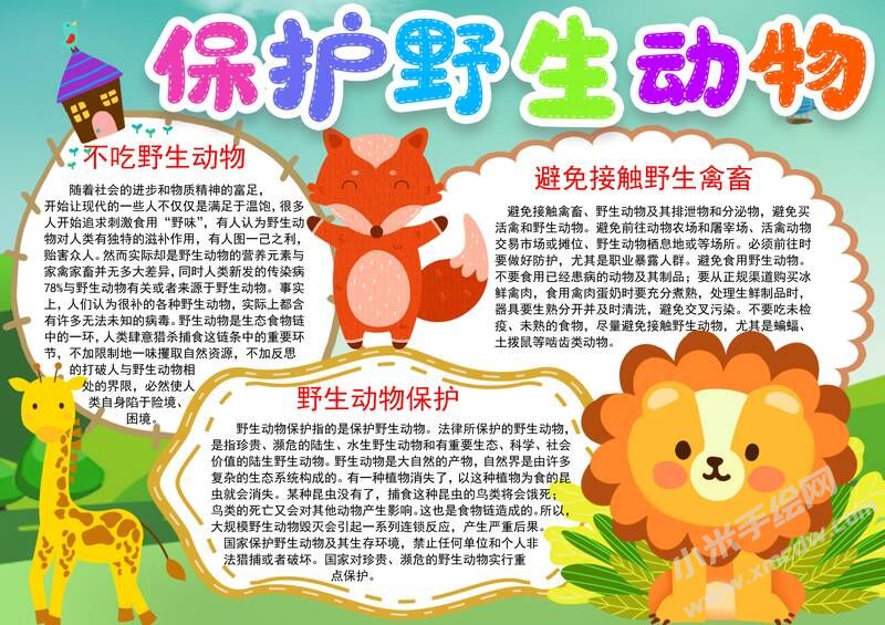 保护野生动物手抄报模板有字版（第二版）.jpg