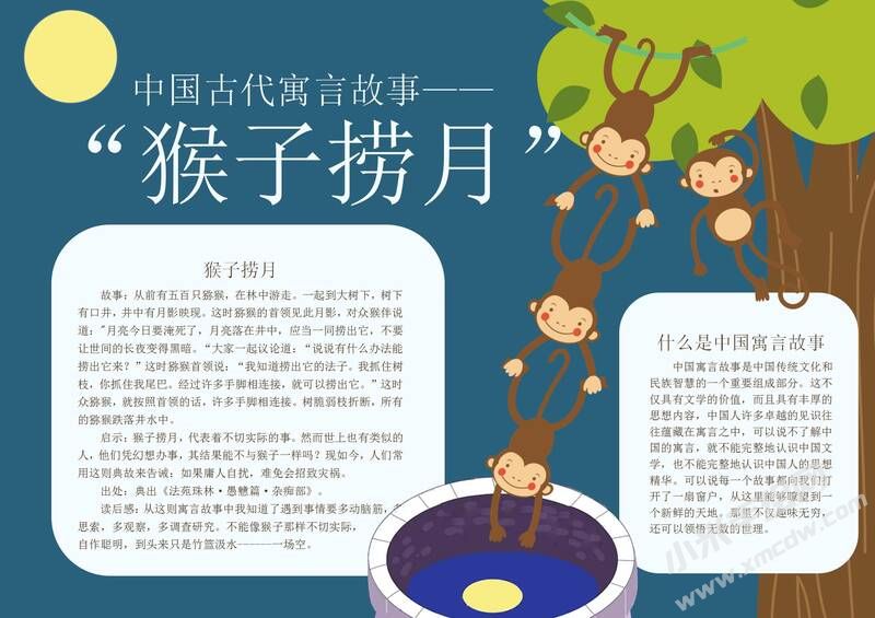 猴子捞月手抄报模板有字版.jpg