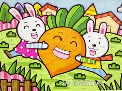 小白兔大萝卜儿童蜡笔画欣赏